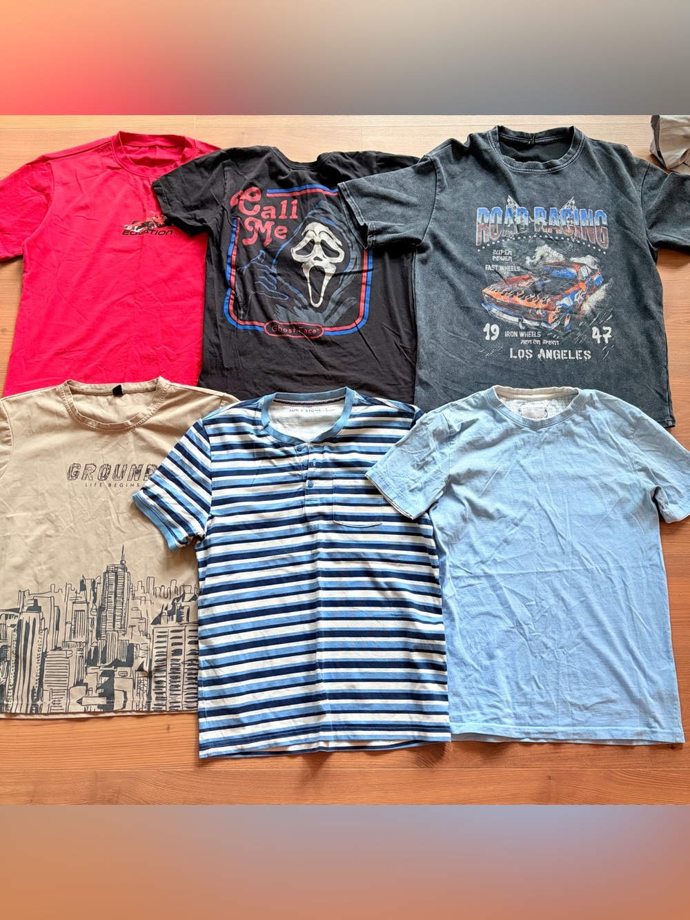 Mixed Men’s Graphic & Solid Tee Bundle - Red, Black, Blue, Tan